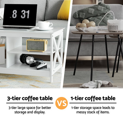 Artiss Coffee Table Storage Shelf White