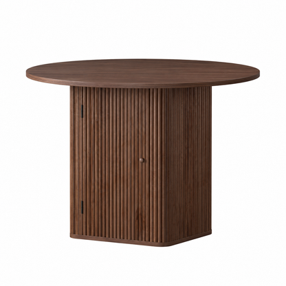 Artiss Modern Round Dining Table with Hidden Storage Base 100cm Dark Walnut