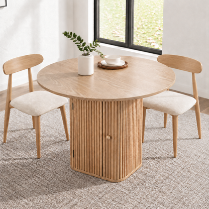 Artiss Modern Round Dining Table with Hidden Storage Base 80cm Natural Wood