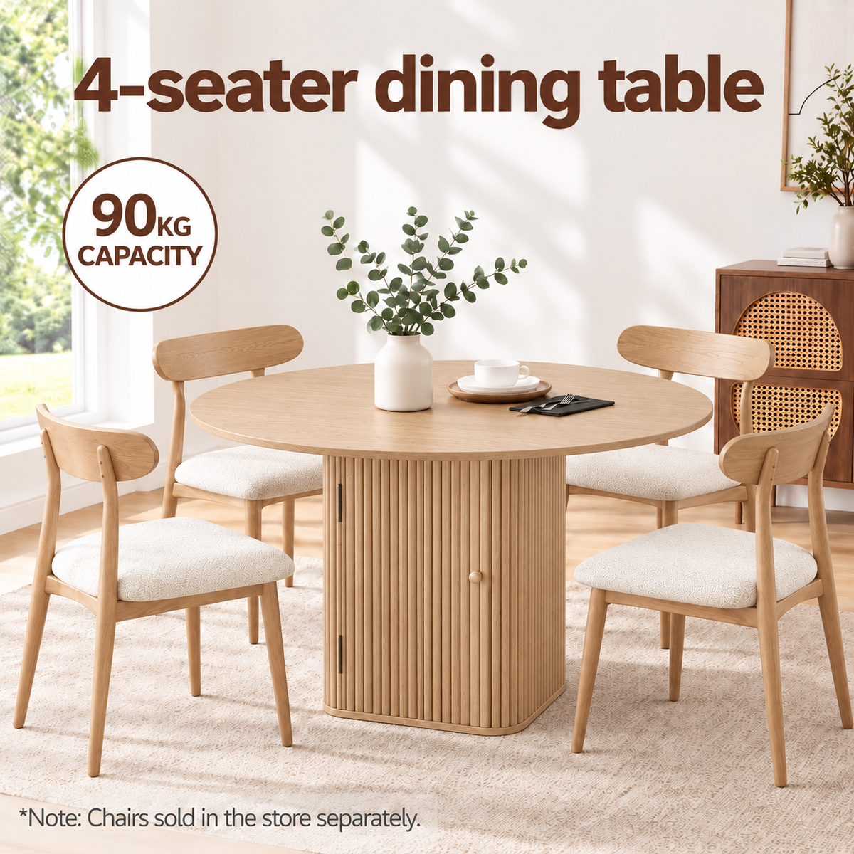 Artiss Modern Round Dining Table with Hidden Storage Base 80cm Natural Wood