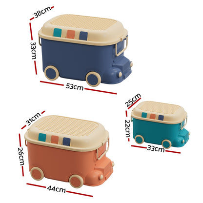 Keezi 3PCS Toy Storage Box Cute Car Toy Container Kids Toys Organiser Snack Boxes