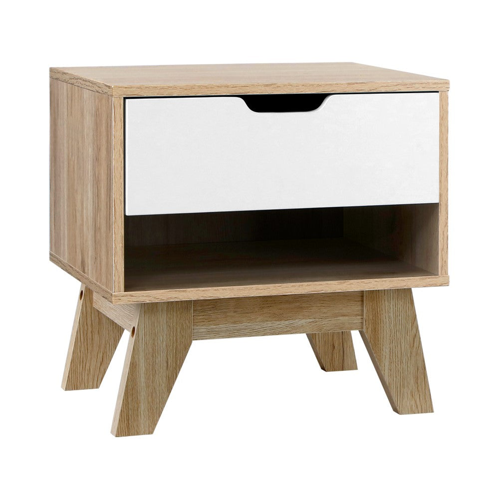 Artiss Bedside Table 1 Drawer with Shelf - IKER White & Oak