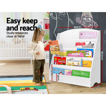 Keezi 5 Tiers Kids Bookshelf Magazine Shelf Organiser Bookcase Display Rack White