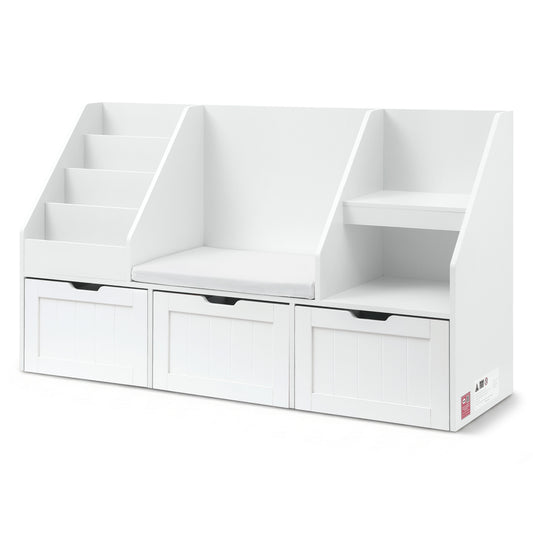 Keezi Kids Bookshelf Storage Organiser Toy Box Drawer Bench Seat Cabinet White
