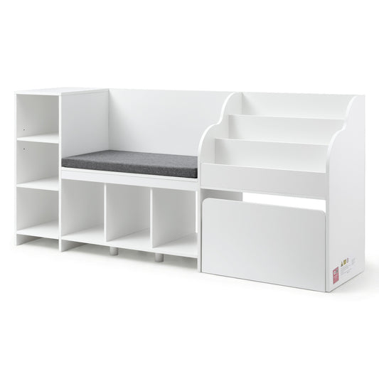 Keezi Kids Storage Unit Bookshelf Toy Box Organiser Bench Seat Cabinet 170cm White