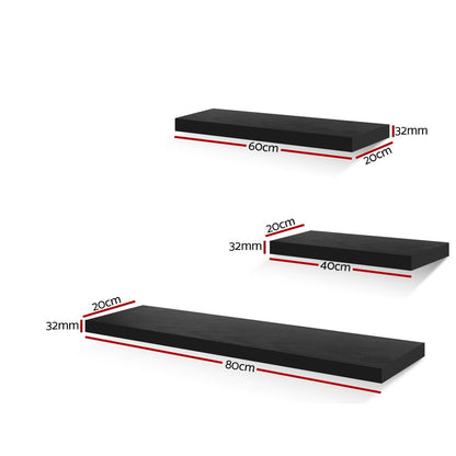 Artiss Floating Wall Shelf Set of 3 Black