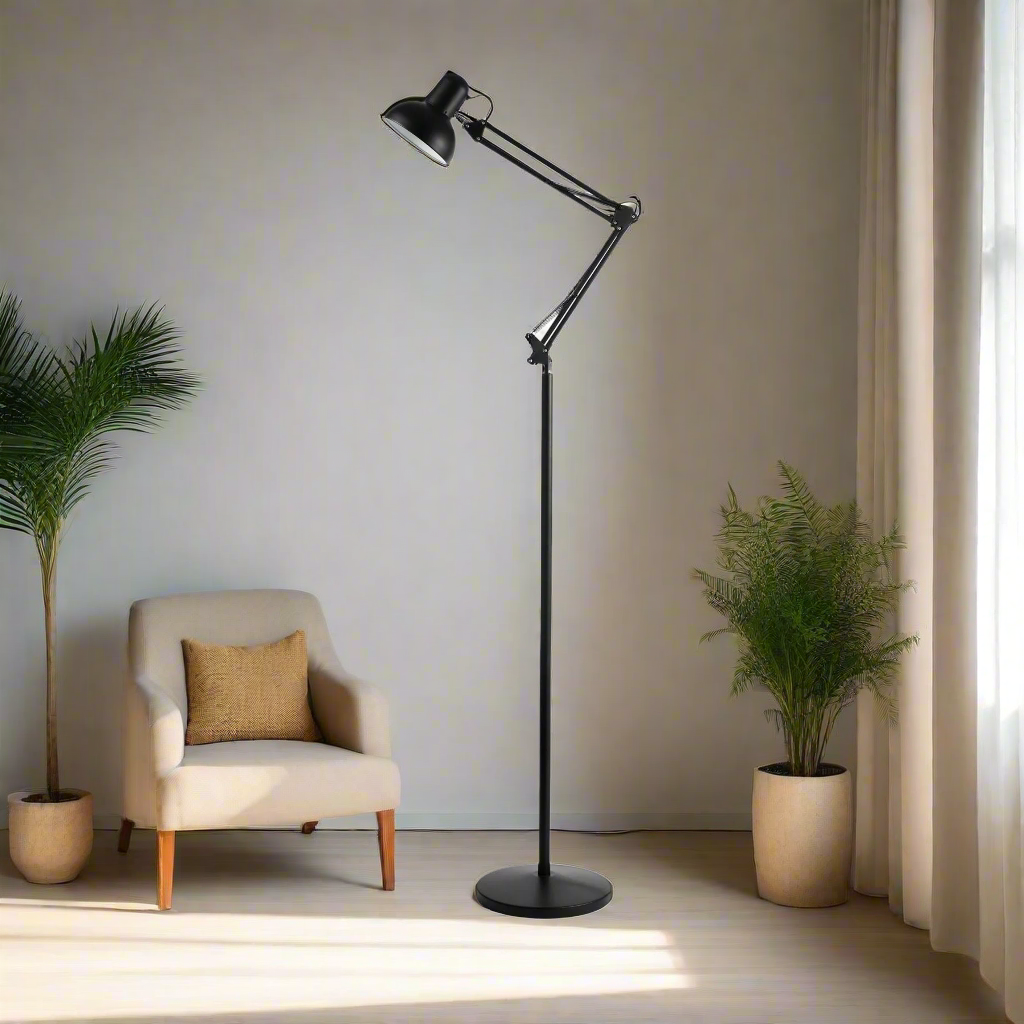 Ora Black Adjustable Floor Lamp - 158cm Metal Frame