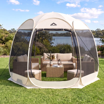 Instahut Gazebo Pop Up Tent 2.7x1.35m Outdoor Marquee Camping Screen 6 Sided