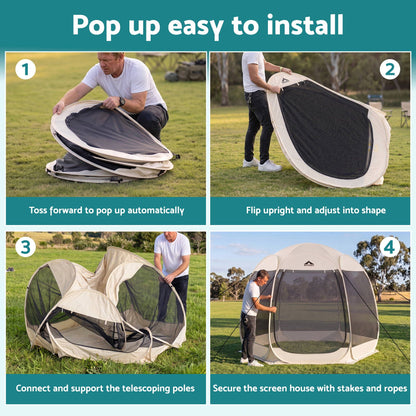 Instahut Gazebo Pop Up Tent 2.7x1.35m Outdoor Marquee Camping Screen 6 Sided