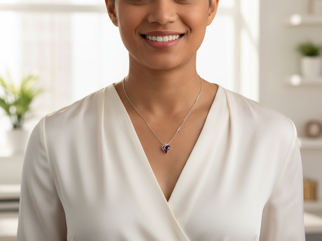 Silver Plated Infinity Love Heart Pendant With Birthstone Crystals Jewelry Gifts for Wife Necklaces for Women (Amethyst Pink)