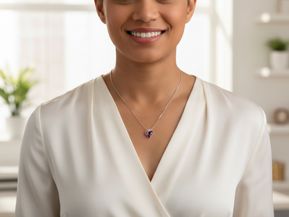 Silver Plated Infinity Love Heart Pendant With Birthstone Crystals Jewelry Gifts for Wife Necklaces for Women (Amethyst Pink)