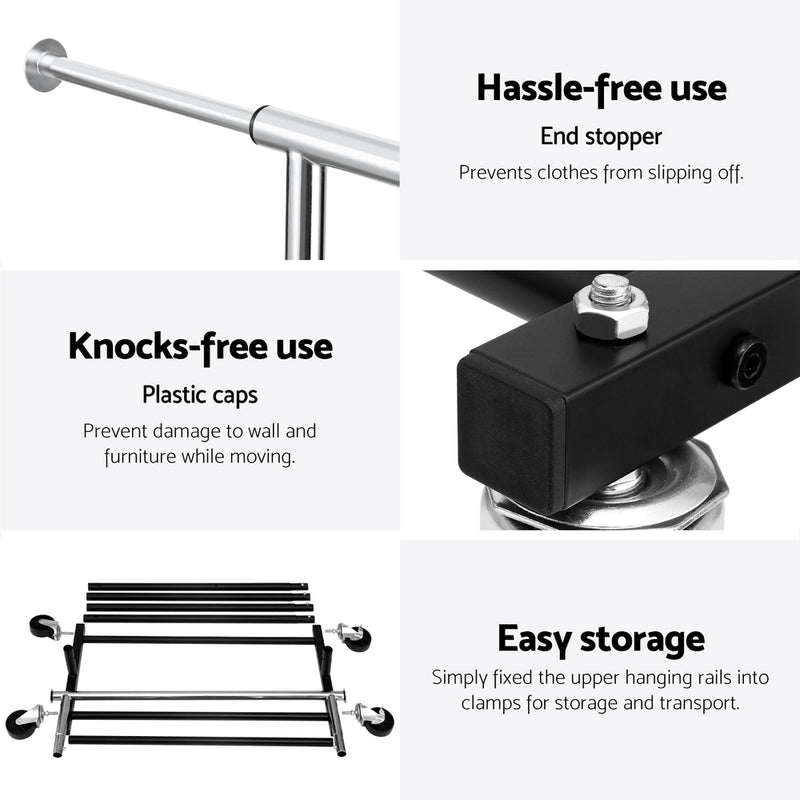 Artiss Clothes Rack Double Rod Airer Rail Coat Stand Adjustable Hanger