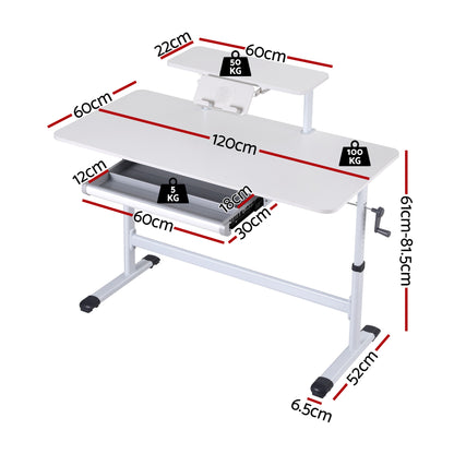 Artiss Manual Standing Desk Height Adjustable Workstation Computer Desks Study 120CM White