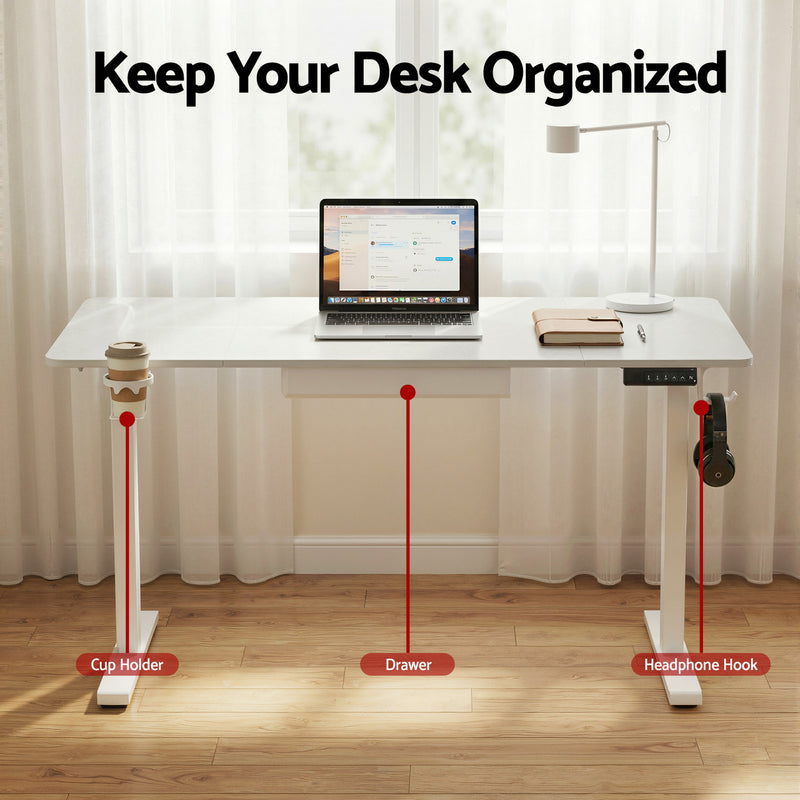 Artiss Electric Standing Desk 140cm Adjustable Height Motorised Home Office Desk Drawer
