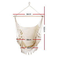 Gardeon Hanging Hammock Chair Outdoor Swing Hammocks Tassel Cream