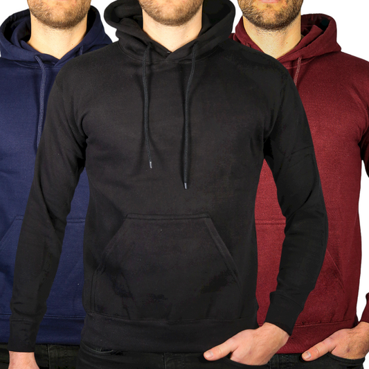 3x Adult Mens 100% Cotton Fleece Hoodie Jumper Pullover Sweater Warm Sweatshirt - M