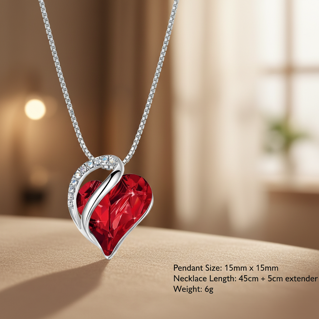 Silver Plated Infinity Love Heart Pendant With Birthstone Crystals Jewelry Gifts for Wife Necklaces for Women (Siam Ruby Red)