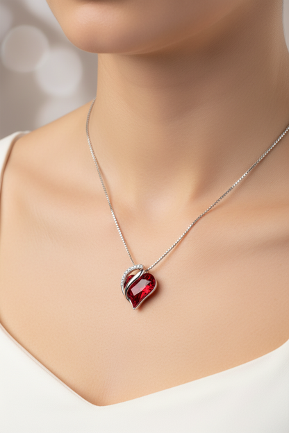 Silver Plated Infinity Love Heart Pendant With Birthstone Crystals Jewelry Gifts for Wife Necklaces for Women (Siam Ruby Red)