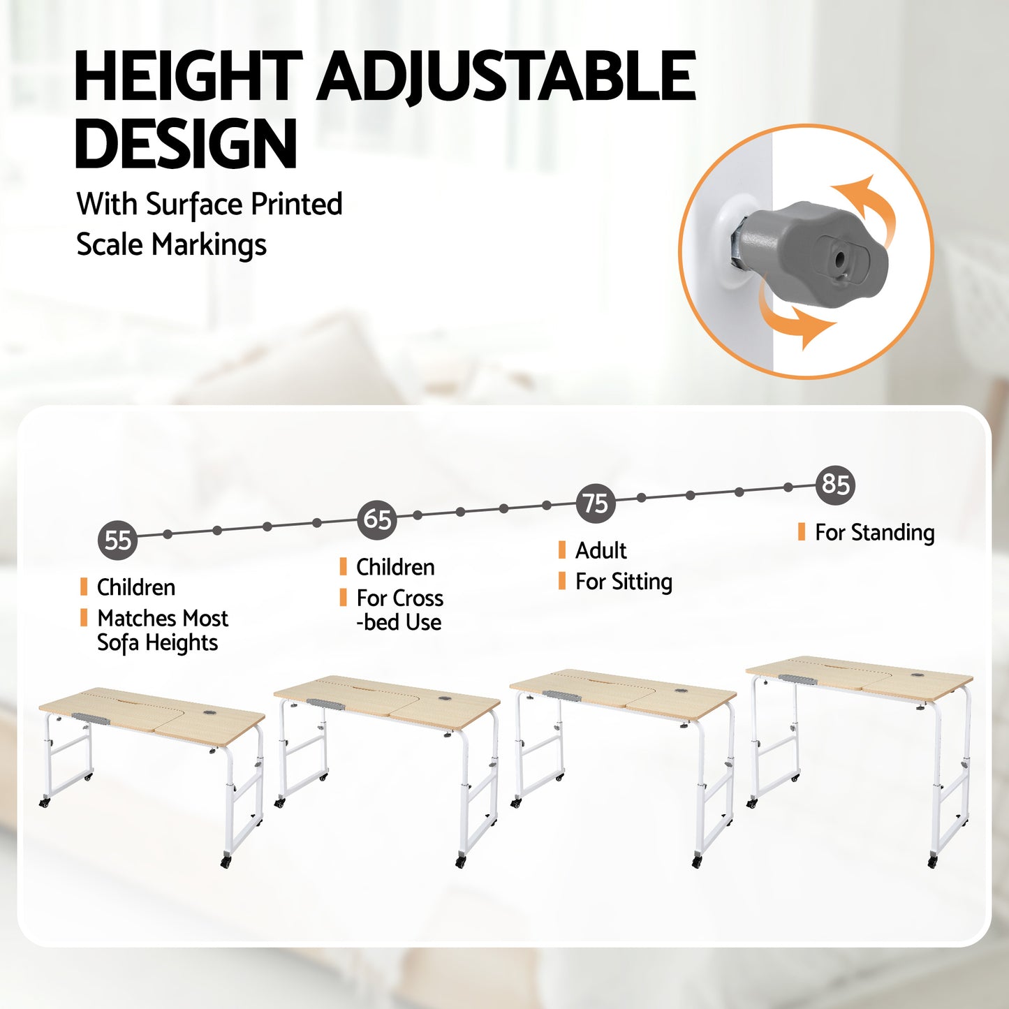 Artiss Mobile Laptop Desk Overbed Table Adjustable Computer Stand Bedside Cart