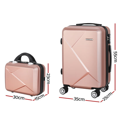 Wanderlite 2Set 20 Inch Luggage Case with 12 Inch Handheld Luggage Box Hard Shell Travel Suitcase TSA Lock  Rose Gold