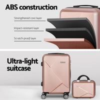 Wanderlite 2Set 20 Inch Luggage Case with 12 Inch Handheld Luggage Box Hard Shell Travel Suitcase TSA Lock  Rose Gold