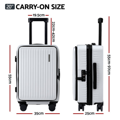 Wanderlite 20" Luggage Suitcase Front Pocket Travel Carry On Dual TSA White