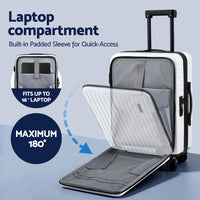 Wanderlite 20" Luggage Suitcase Front Pocket Travel Carry On Dual TSA White