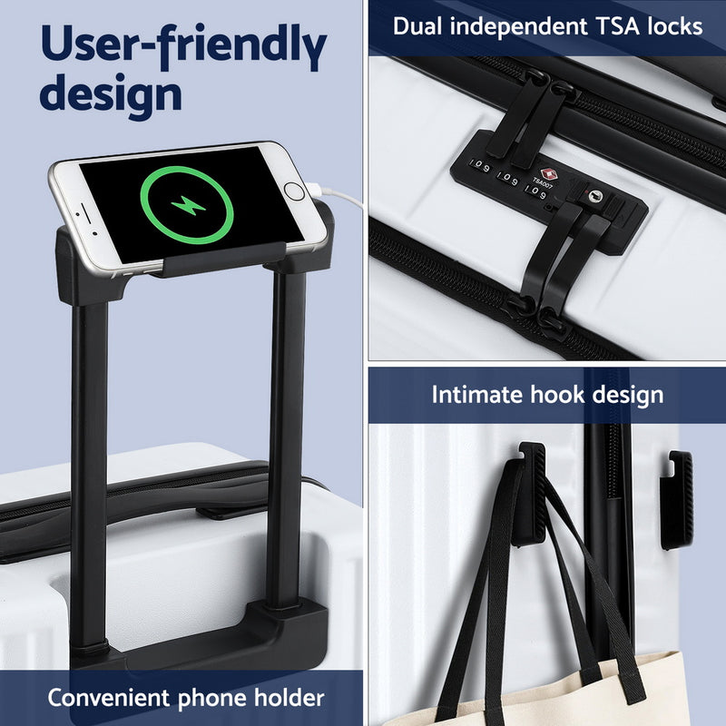 Wanderlite 20" Luggage Suitcase Front Pocket Travel Carry On Dual TSA White