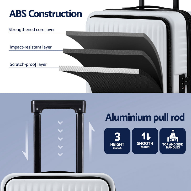 Wanderlite 20" Luggage Suitcase Front Pocket Travel Carry On Dual TSA White