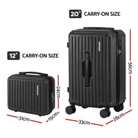 Wanderlite 2pcs Trunk Luggage Suitcase Travel Carry On TSA Lock 12" 20" Black