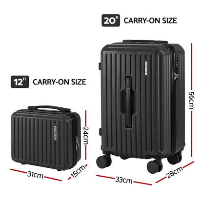Wanderlite 2pcs Trunk Luggage Suitcase Travel Carry On TSA Lock 12" 20" Black