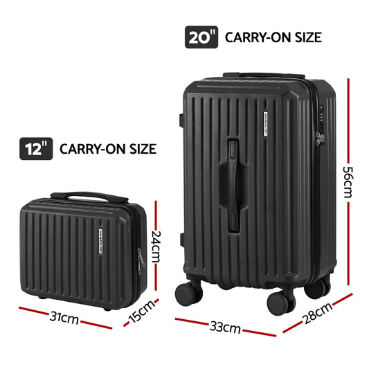 Wanderlite 2pcs Trunk Luggage Suitcase Travel Carry On TSA Lock 12" 20" Black