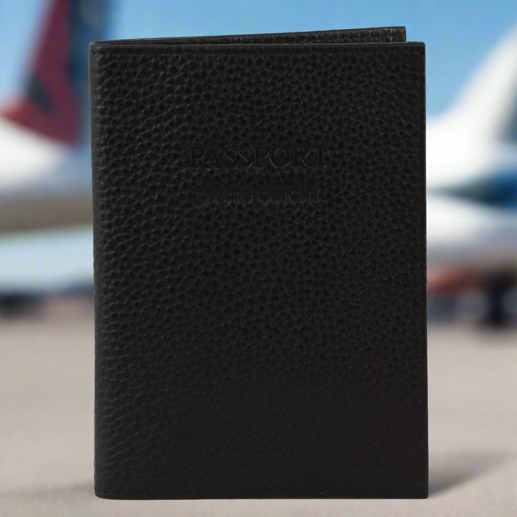 Pierre Cardin Slim Leather Passport Wallet Holder RFID Case Cover - Black