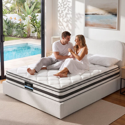 Giselle 21cm Bonnell Pillow Top Mattress Artiss Double Boucle Bed Frame Set