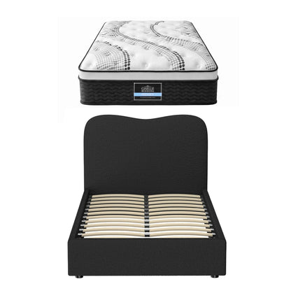 Giselle 32cm Euro Top King Single Mattress 5-Zone and Artiss Boucle Bed Frame Set