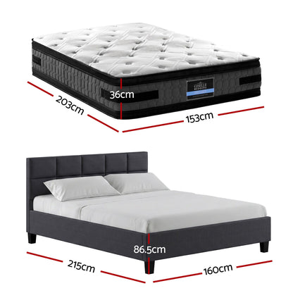Giselle Mattress & Artiss Queen Bed Frame Bundle, 36cm Double Sided Euro Top Mattress