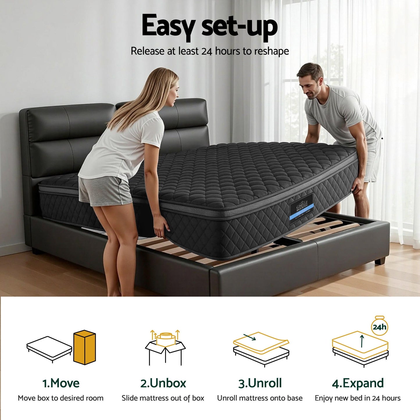 Giselle Bedding Mattress 34cm 5-Zone Pocket Spring Egg-crate Memory Foam Double