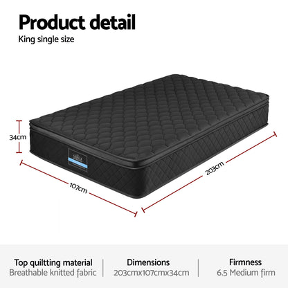 Giselle Bedding Mattress 34cm 5-Zone Pocket Spring Egg-crate Memory Foam King Single
