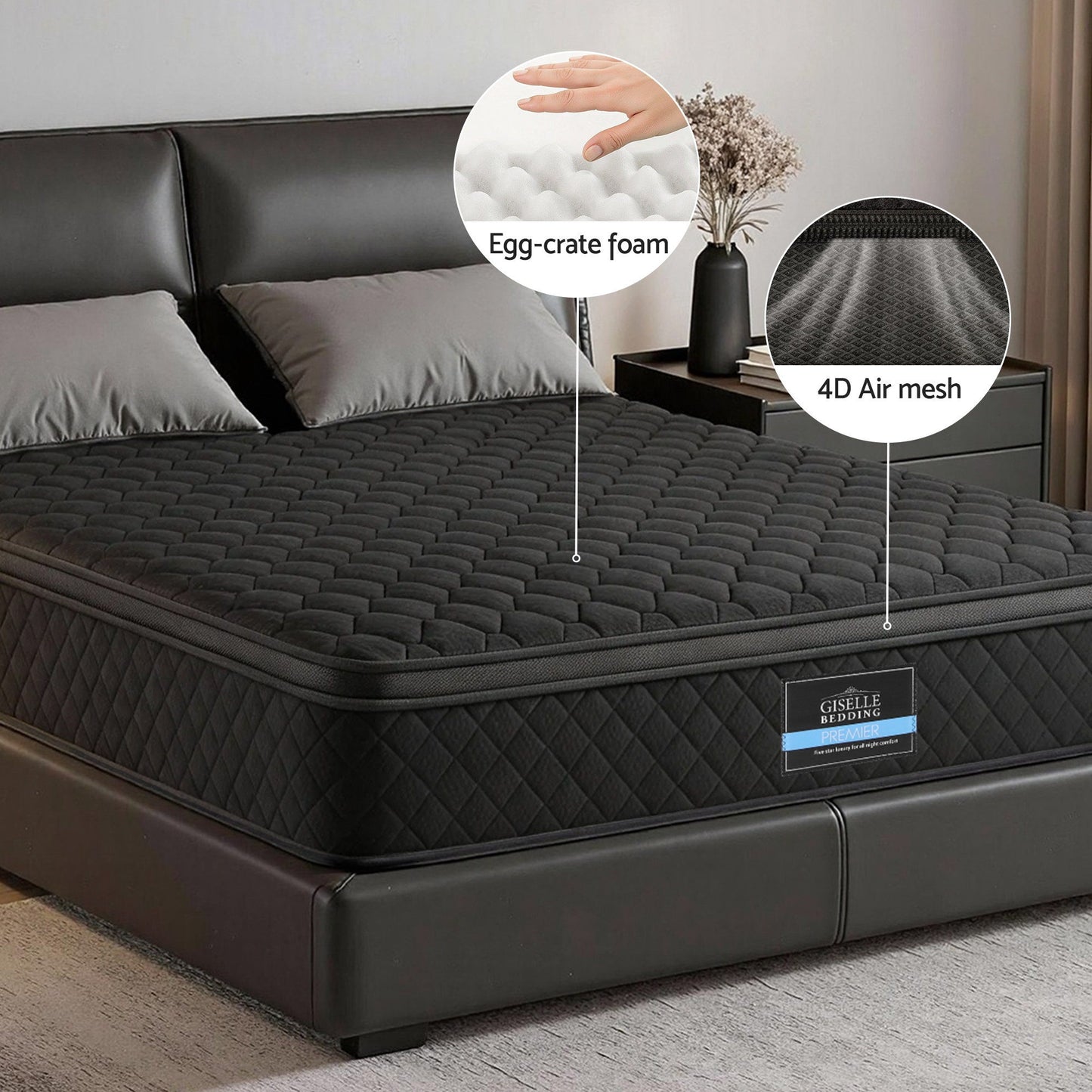 Giselle Bedding Mattress 34cm 5-Zone Pocket Spring Egg-crate Memory Foam Queen