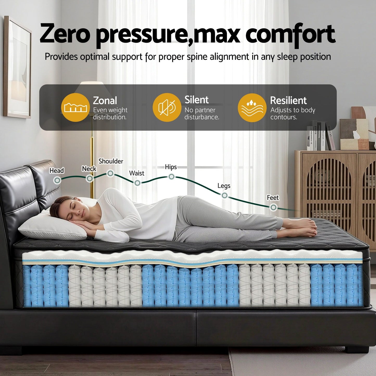 Giselle Bedding Mattress 34cm 5-Zone Pocket Spring Egg-crate Memory Foam Single