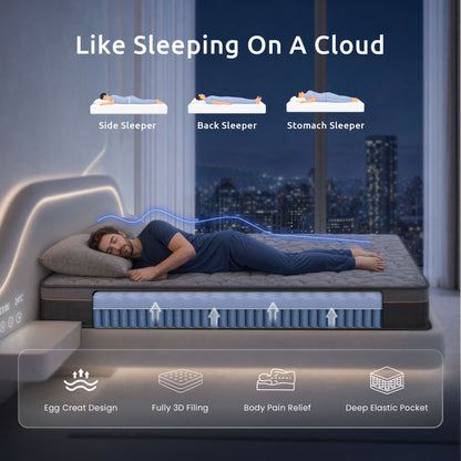Levitex 25 cm Hybrid Pocket Spring Mattress Firm with 4cm Egg Crate Foam for Deep Sleep Bamboo Charcoal Fabric Single