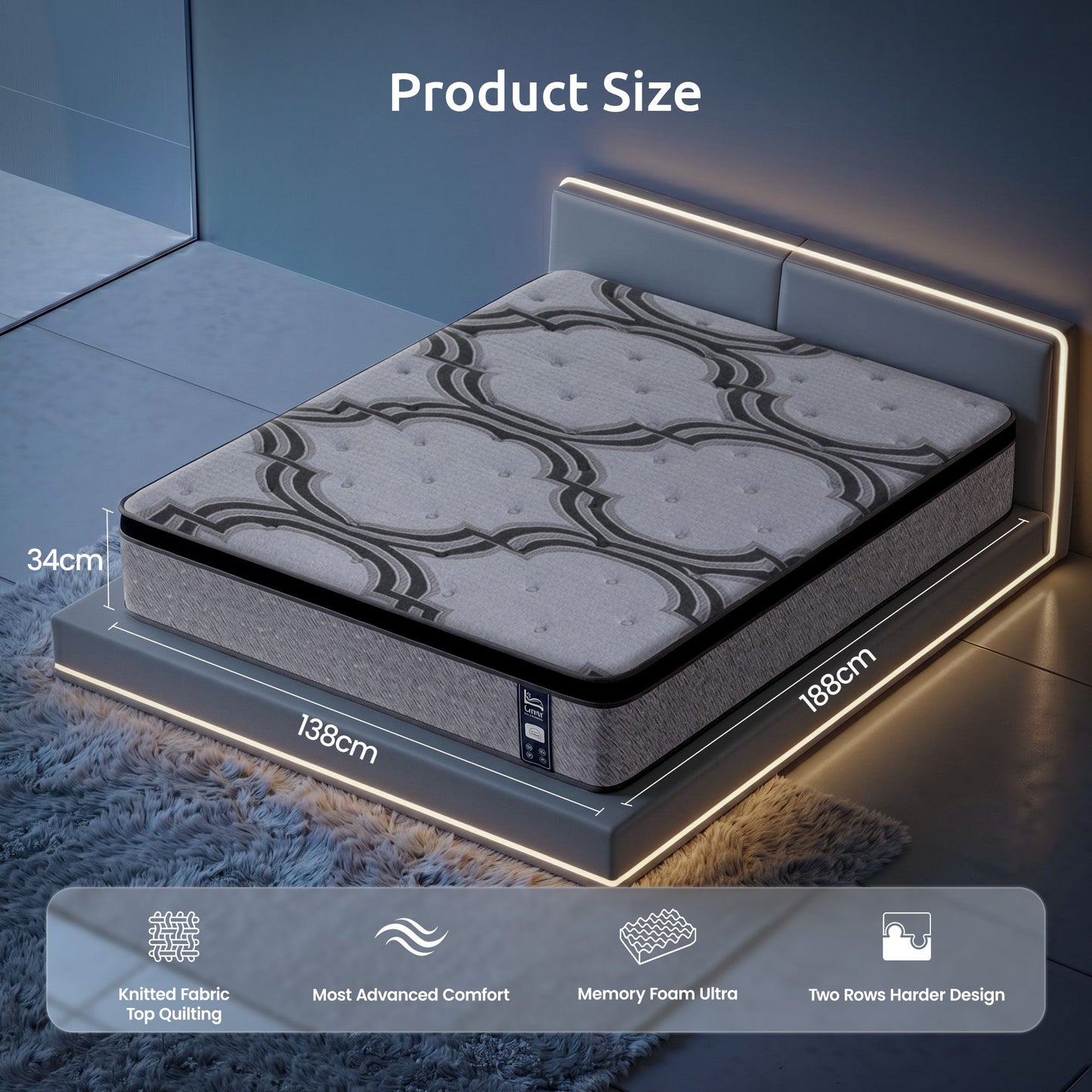 Levitex 5-Zone Pocket Spring Mattress with Latex & Memory Foam 7.5 Firm Hybrid Mattress for Extra Lumbar & Shoulder Support 34 cm Thickness Double