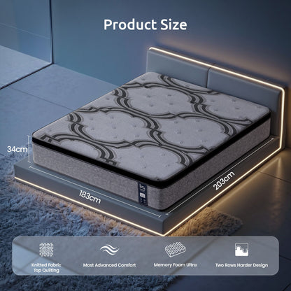Levitex 5-Zone Pocket Spring Mattress with Latex & Memory Foam 7.5 Firm Hybrid Mattress for Extra Lumbar & Shoulder Support 34 cm Thickness King