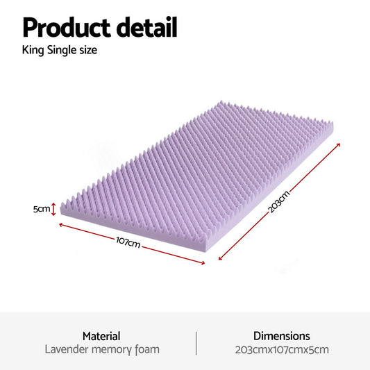 Giselle 5cm Memory Foam Mattress Topper Lavender Infused Egg Crate King Single