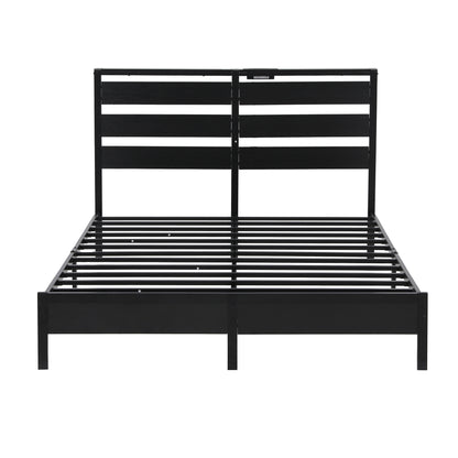 Artiss Bed Frame Double Size LED Metal Bed Base with Charging Station