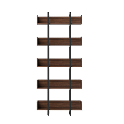 Artiss Bookshelf 5-Tier Bookcase Display Shelves Metal Storage Stand Rack Walnut