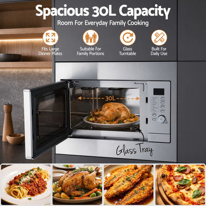 Devanti Built In Microwave Oven 30L Grill Air Fry Convection Silver