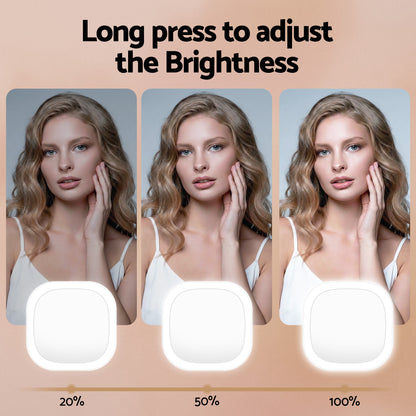 Embellir LED Compact Mirror Lighted Travel Makeup Mirror Pocket-Sized 1x 10x Magnification Square White