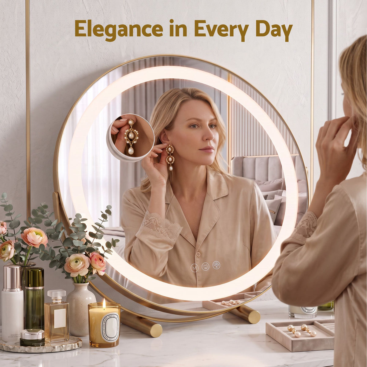 Embellir 50cm Hollywood Makeup Mirror with Lights and 10X Magnifier Round Gold