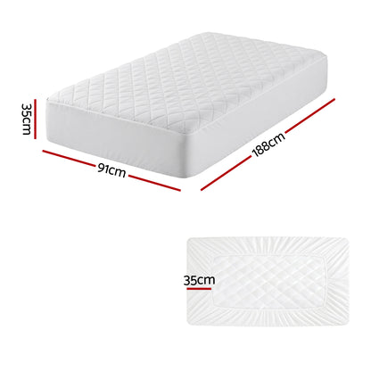 Giselle Waterproof Mattress Protector 100% Cotton Quilted Fitted Cover Single